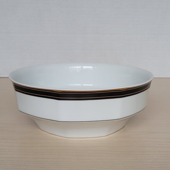 Christopher Stuart Black Dress Gold Black Rim Round White Serving Bowl 8 in - Picture 4 of 10